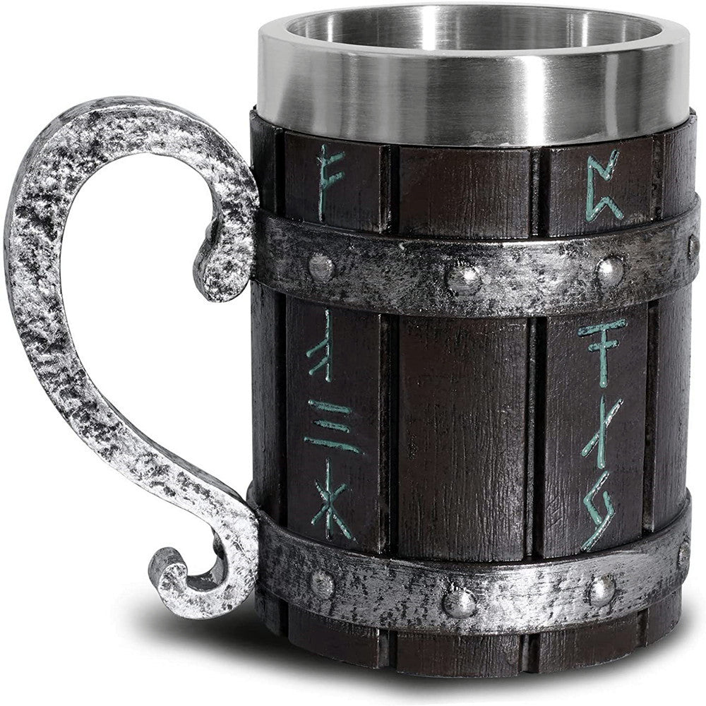 Viking Rune Barrel Mug – Medieval Tankard with Unique Handles