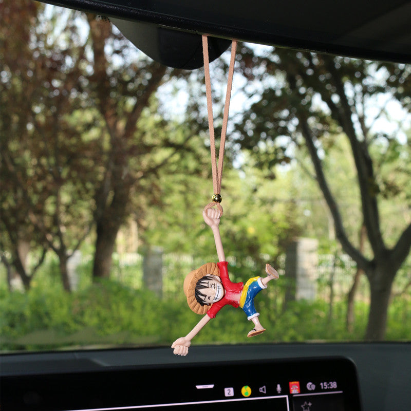 Pirate King Car Hanging Ornament for Rearview Mirror, Luffy Straw Hat Decor, One Piece Vehicle Decoration Figurine Gift