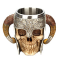 Viking Skull Mug with Ram Horn Handles – Gothic Fantasy Décor