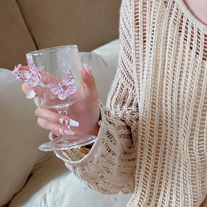 Pink Butterfly Wine Glass – Elegant 8.45 oz Decorative Cocktail Glass