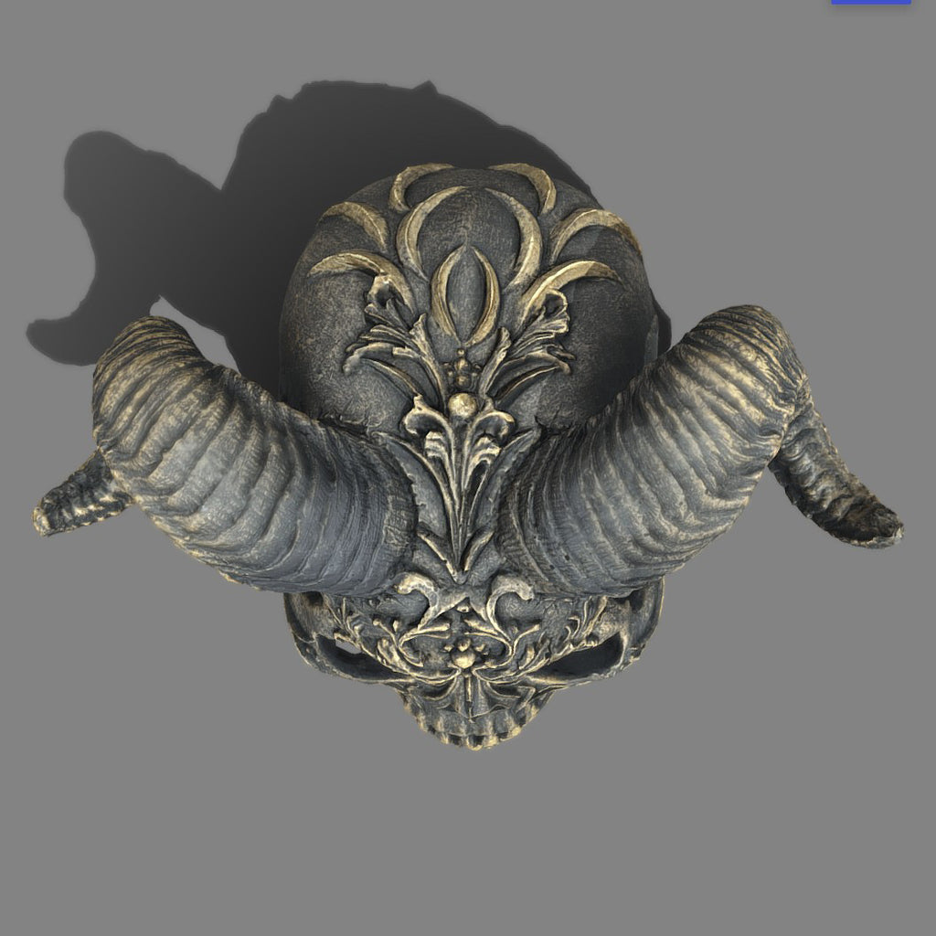 Gothic Ram Horn Skull Sculpture – Dark Fantasy Décor