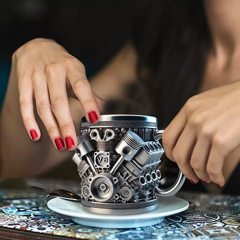 3D Engine Mug – V6 & V8 Motor Design, Funny Car Lover Gift