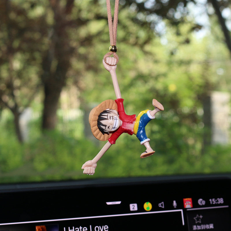 Pirate King Car Hanging Ornament for Rearview Mirror, Luffy Straw Hat Decor, One Piece Vehicle Decoration Figurine Gift