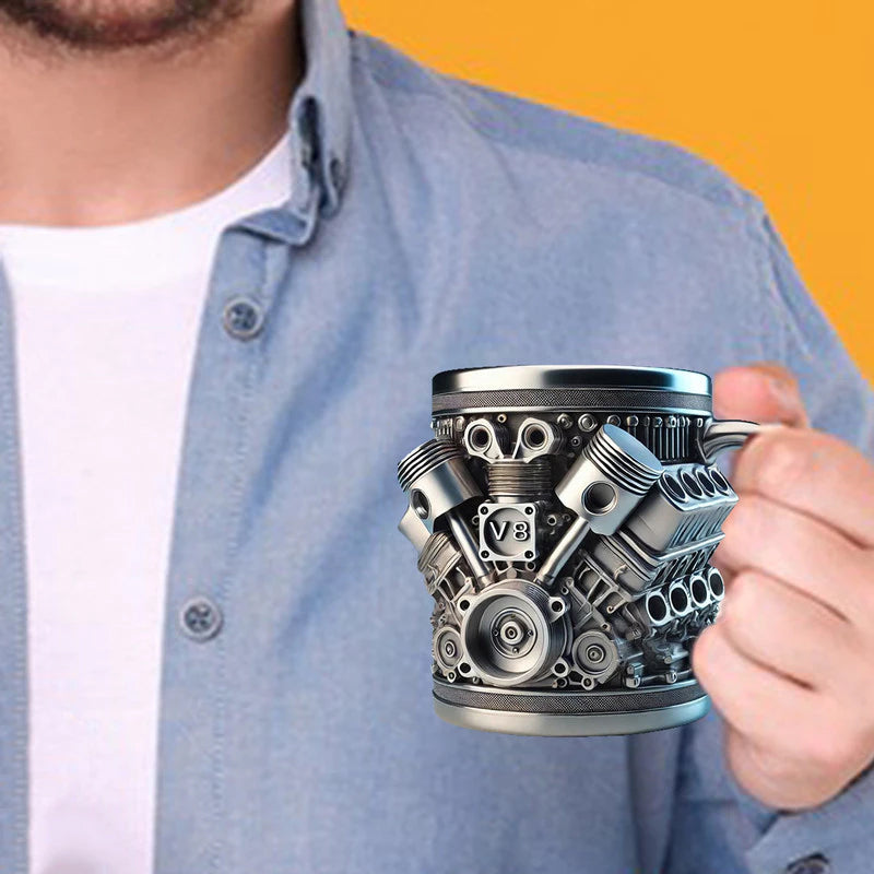 3D Engine Mug – V6 & V8 Motor Design, Funny Car Lover Gift