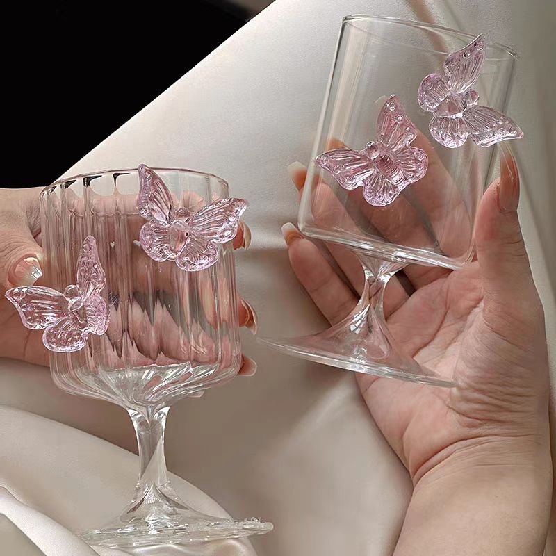 Pink Butterfly Wine Glass – Elegant 8.45 oz Decorative Cocktail Glass