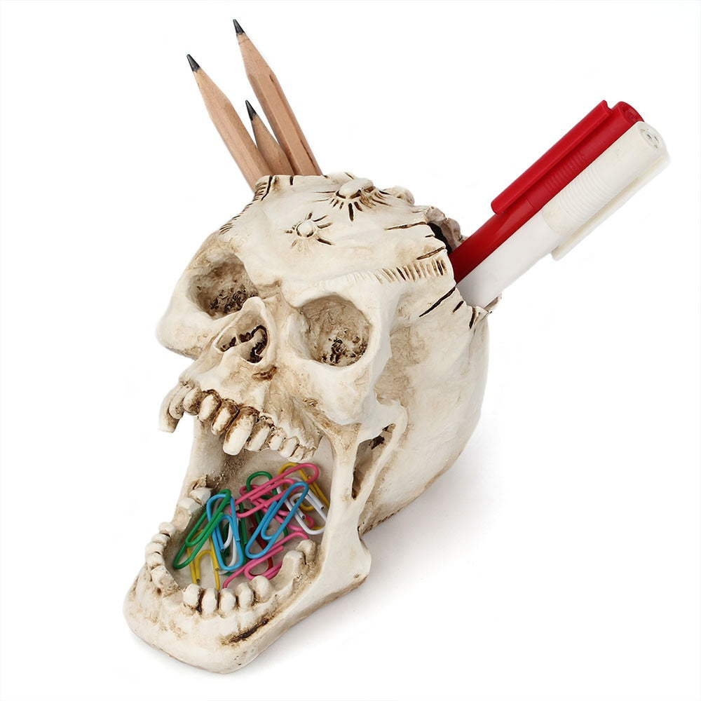 Screaming Skull Pen Holder – Creepy Gothic Desk Organizer