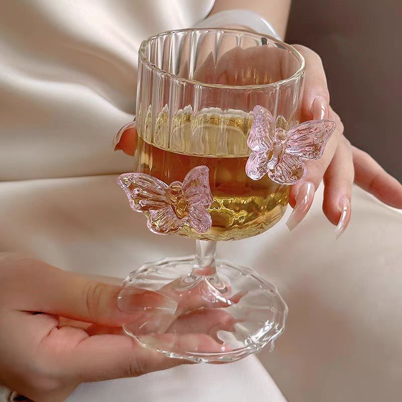 Pink Butterfly Wine Glass – Elegant 8.45 oz Decorative Cocktail Glass