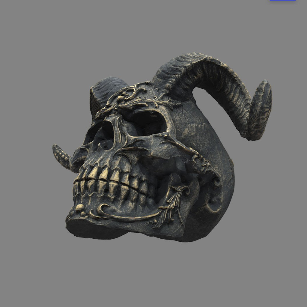 Gothic Ram Horn Skull Sculpture – Dark Fantasy Décor