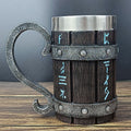 Viking Rune Barrel Mug – Medieval Tankard with Unique Handles