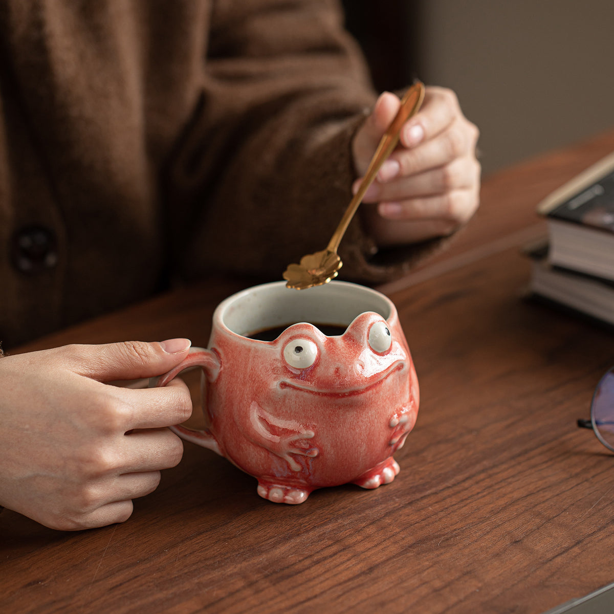 Funny Frog Ceramic Coffee Mug with Spoon – Cute Novelty Gift