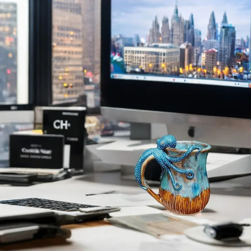 Deep Blue Octopus Mug – 3D Kraken Ceramic Cup & Ocean Lover Gift