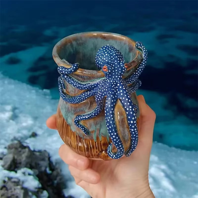 Deep Blue Octopus Mug – 3D Kraken Ceramic Cup & Ocean Lover Gift