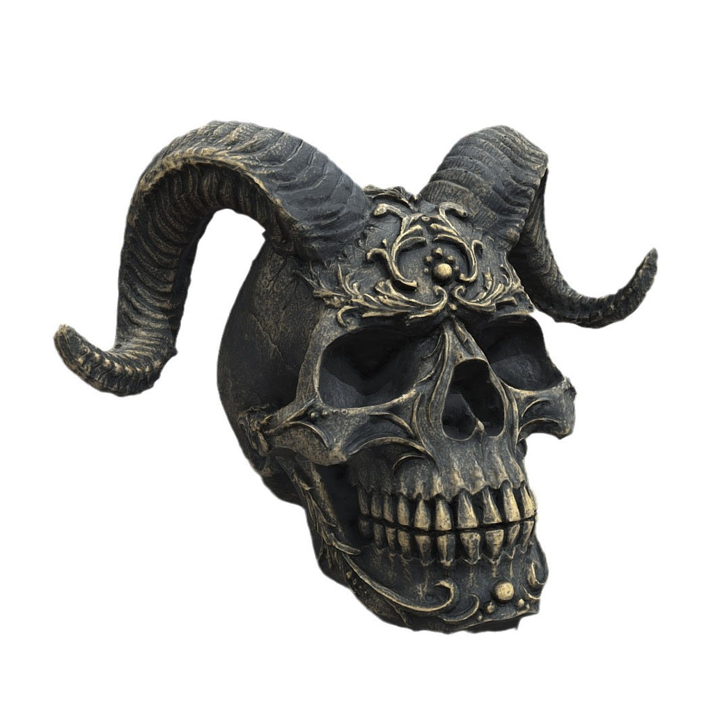 Gothic Ram Horn Skull Sculpture – Dark Fantasy Décor