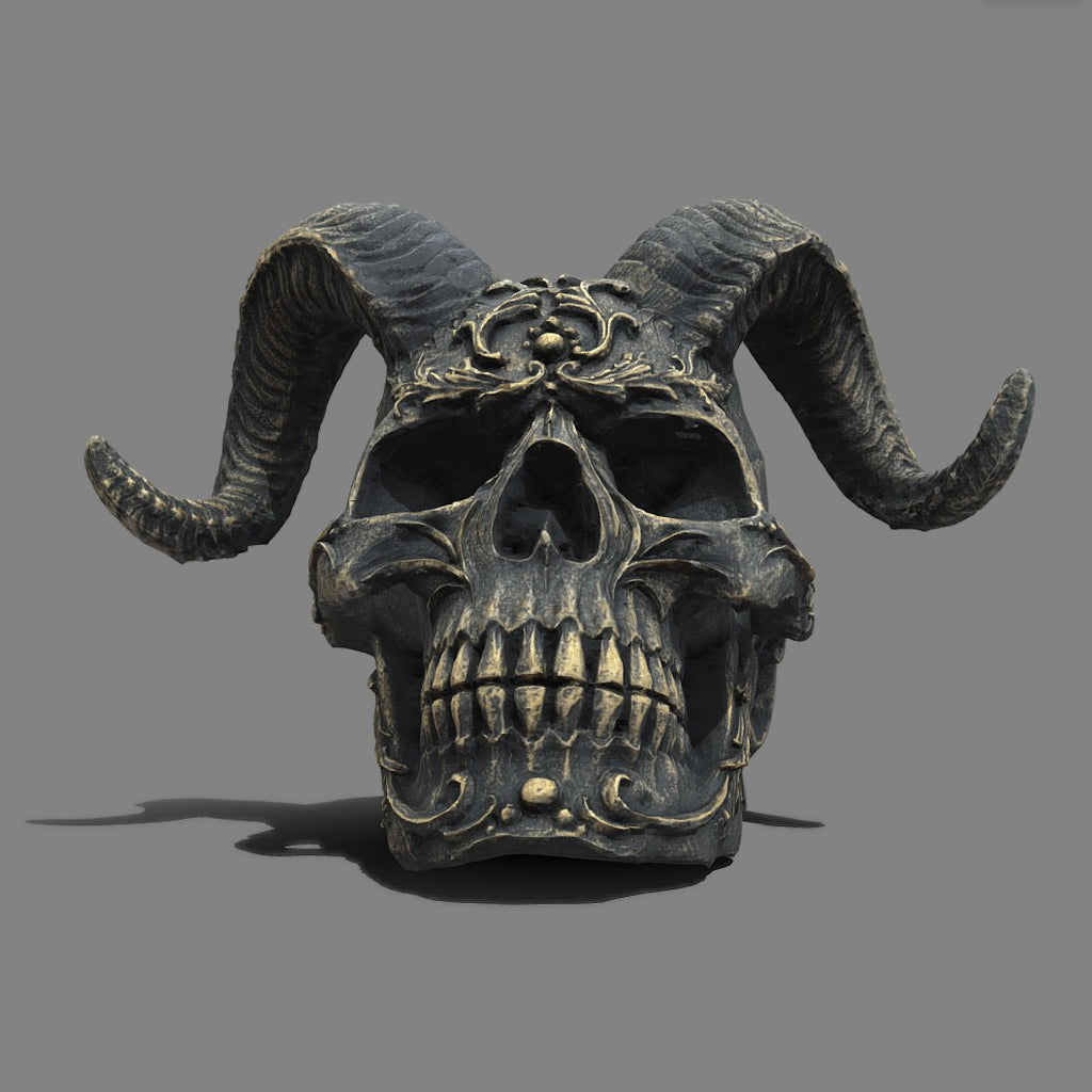 Gothic Ram Horn Skull Sculpture – Dark Fantasy Décor