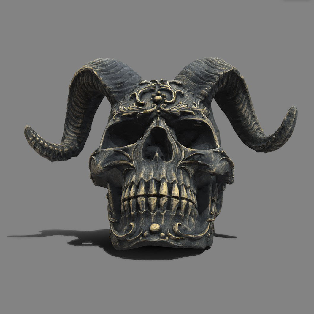 Gothic Ram Horn Skull Sculpture – Dark Fantasy Décor