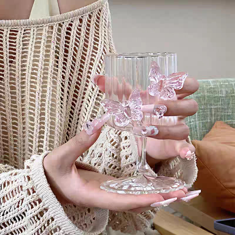 Pink Butterfly Wine Glass – Elegant 8.45 oz Decorative Cocktail Glass