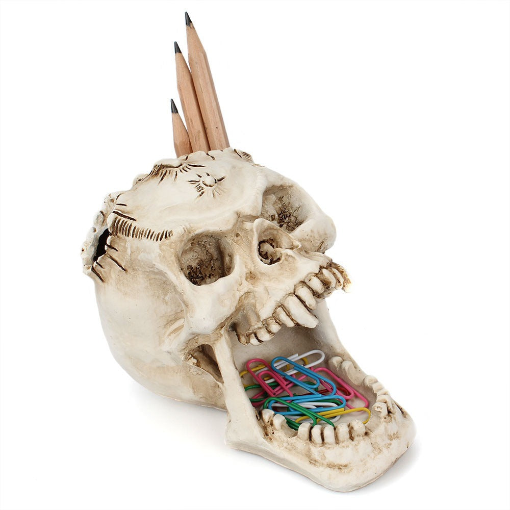 Screaming Skull Pen Holder – Creepy Gothic Desk Organizer