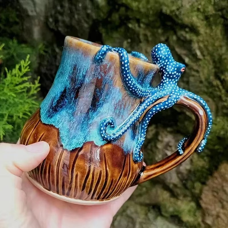 Deep Blue Octopus Mug – 3D Kraken Ceramic Cup & Ocean Lover Gift
